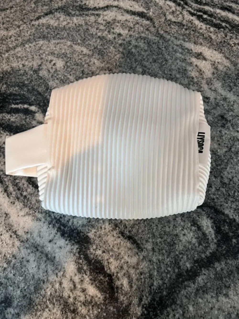 LIYOSCA White Ribbed Bag textured design touch of elegance‎ small cosmetic pouch